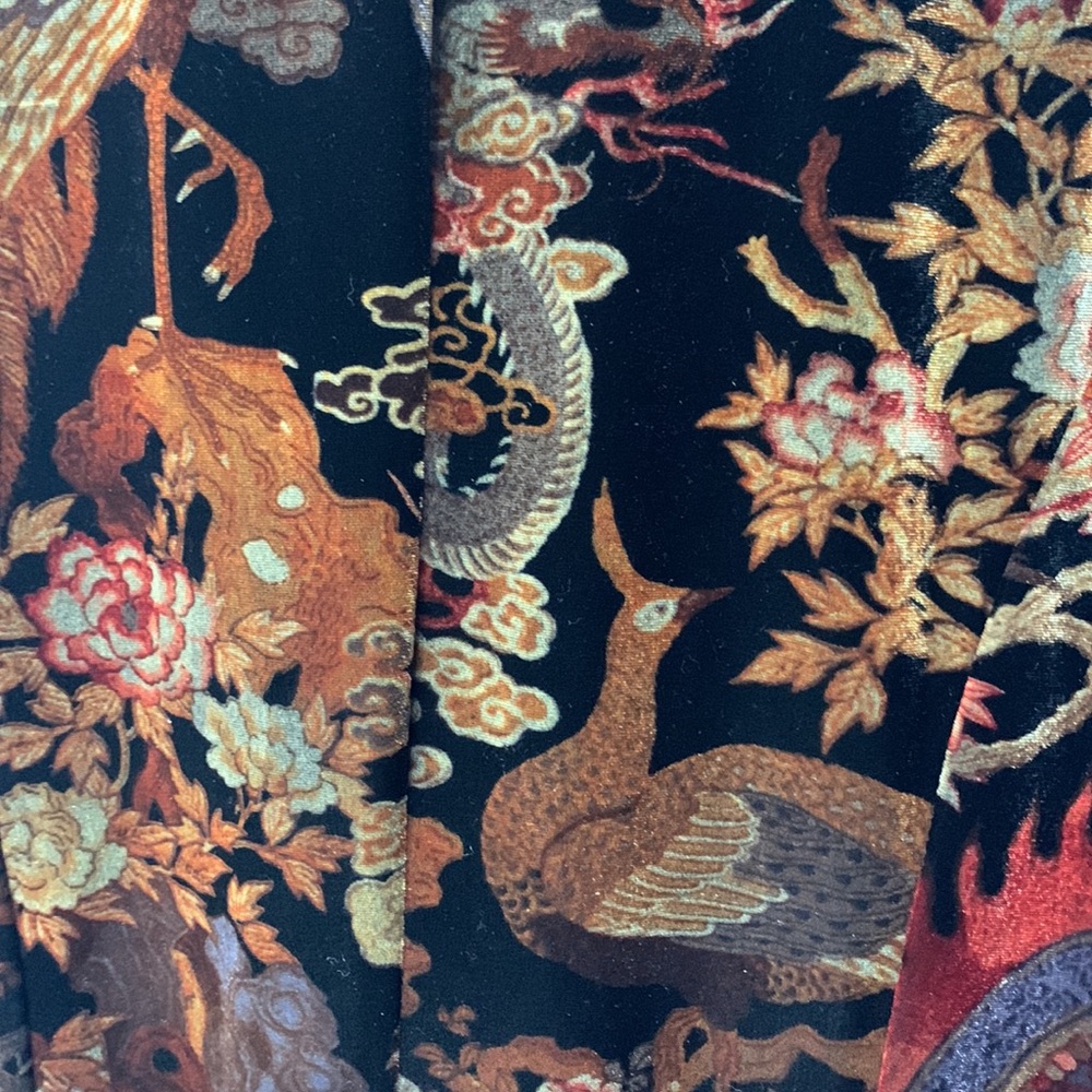 SOLD- Clio II Tapestry Peacock Floral Button Down Collar Velour Jacket Vintage - Picture 9 of 16